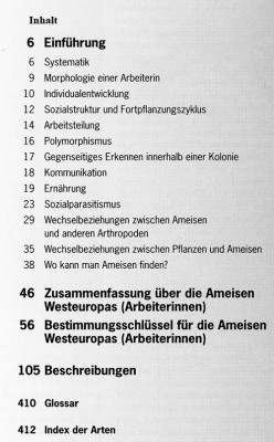 Die Ameisen Europas - Inhaltsverzeichnis