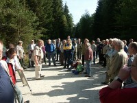 Bild 4: Aufmerksam lauscht man den Ausführungen der Forstleute und der Vertreter des ASV Tirschenreuth zu Waldbestand, zu den Kartierungsarbeiten und zu geplanten Forschungen an und in dieser Riesenkolonie. Es handelt sich um Formica polyctena, doch sind 