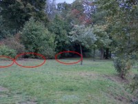 rote Kreise = sichtbare Hügel im Sichtbereich des Fotos (3/5; 2 nicht auf Foto zu sehen)