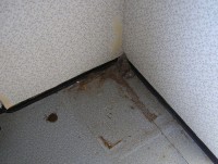 Hier stand der Schrank. Abraum dahinter, aber auch ein abgegrenztes Häufchen davor, direkt unterhalb der offenstehenden Schranktür
